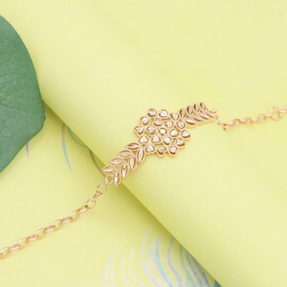 "Elegant Floral Leaf Rose Gold Bracelet with Adjustable, XPBL1137 - Picture 7 of 13